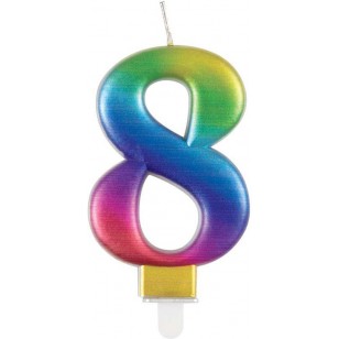 Metallic Rainbow Number 8 Age Candle 
